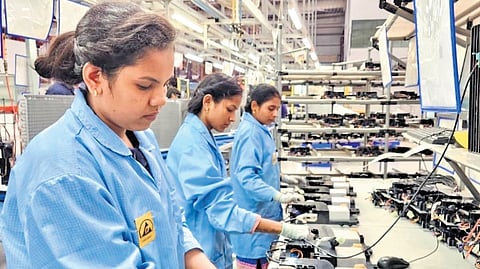 Women working at a factory in Sathyavedu industrial hub.
