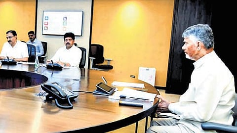 CM Nara Chandrababu Naidu addressing a review meeting on Mines department at Secretariat in Velagapudi 