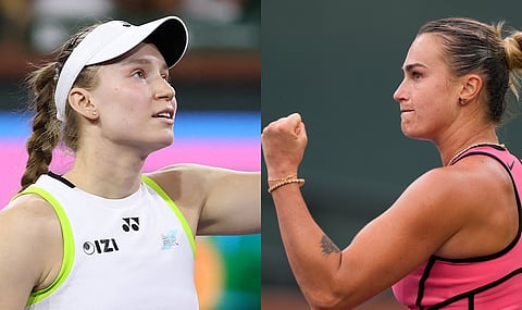 Elena Rybakina (L) and Aryna Sabalenka 
