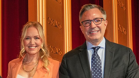 Academy of Motion Picture Arts and Sciences President Lynette Howell Taylor, left, and CEO of the Academy of Motion Picture Arts and Sciences, Bill Kramer, appear during the 98th Academy Awards nominations announcement in Beverly Hills, Calif., on Jan. 22, 2026. 