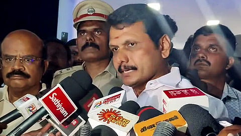 In this photo from Sep. 27, 2025, DMK leader Senthil Balaji arrives at hospital to meet the injured after a stampede took place during TVK chief and actor Vijay's public event in Karur.