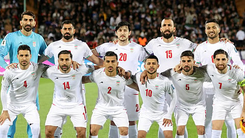 Iranian national team players before an AFC third-round qualifier against the UAE at the Azadi Sports Complex in Tehran, Iran on March 20, 2025 