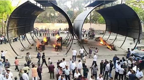 Pictures of the funeral pyres in Indore's Tilak Nagar cremation ground on Wednesday. 