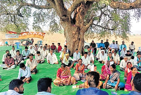 Farmers attend an awareness meeting on revival of traditional seeds 
in Kerameri mandal of Komaram Bheem Asifabad district