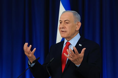 Israeli Prime Minister Benjamin Netanyahu speaks during a press conference in Jerusalem, Thursday, March 19, 2026. 