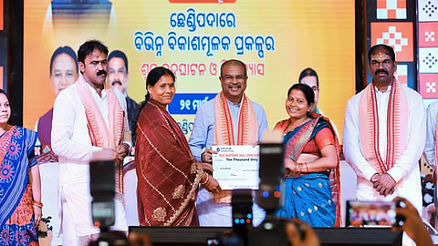 Union Education minister Dharmendra Pradhan launching the projects at Chhendipada in Angul district.