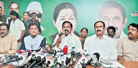 Leaders of NDA during a press conference at the AIADMK headquarters in Chennai after reaching an agreement on seat sharing for the Assembly polls 