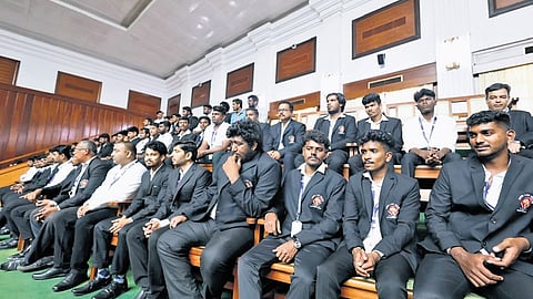 Visitors watch the proceedings of the Assembly in Vidhana Soudha on Monday 