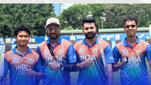 From left: Juyel Sarkar, Coach Rahul Banerjee,  Sukhchain Singh and Devaang Gupta.