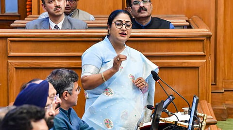 Chief Minister Rekha Gupta presents the Delhi Budget 2026 - 27 during the Budget Session of the Delhi Legislative Assembly, in New Delhi.