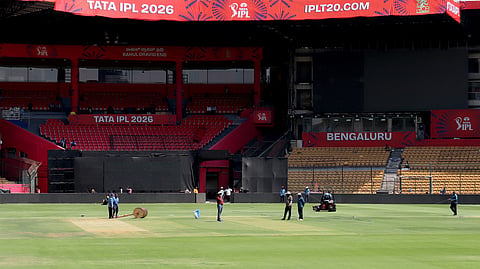  M Chinnaswamy Stadium being prepared for IPL 2026 ahead of the inaugural match scheduled between RCB and SRH.