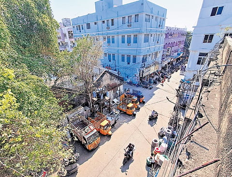 Aerial shots of the narrow streets of George Town that have developed in a haphazard manner.