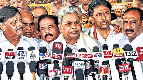 Chief Minister Siddaramaiah addresses media persons at Mysuru Airport on Saturday