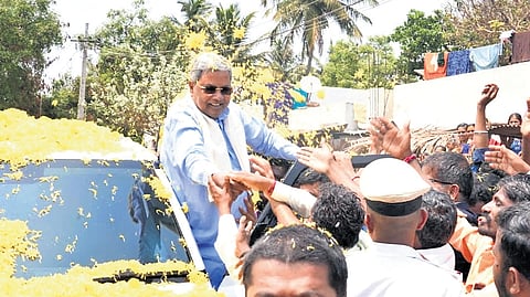 Chief Minister Siddaramaiah campaigns for Congress candidate Umesh Meti 
in Bagalkot on Monday  