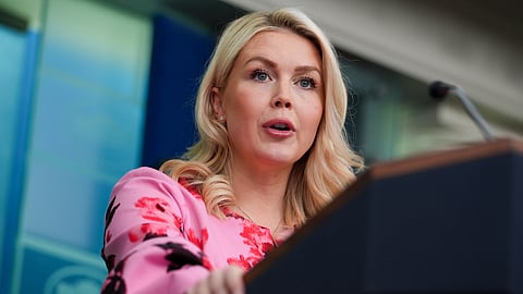 White House press secretary Karoline Leavitt speaks with reporters in the James Brady Press Briefing Room at the White House, Monday, March 30, 2026, in Washington.