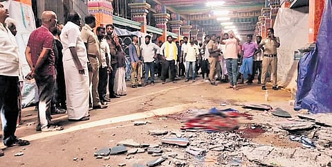 The Samayapuram mandapam where a portion of the ceiling collapsed.