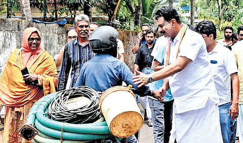 UDF-backed independent P V Anvar meeting voters in Beypore constituency in Kozhikode on Monday 