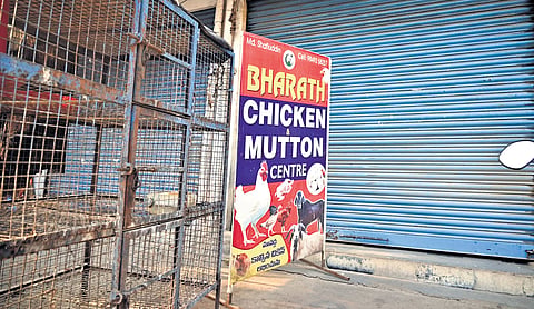 A closed chicken shop in Karimnagar on Tuesday.