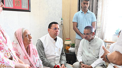 Chief Minister Pushkar Singh Dhami visited the family of retired Brigadier Mukesh Joshi to offer condolences. 