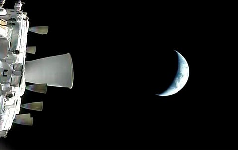 In this photo provided by NASA, a view of the Earth from NASA's Orion spacecraft as it orbits above the planet during the Artemis II test flight, on Thursday, April 2, 2026. 