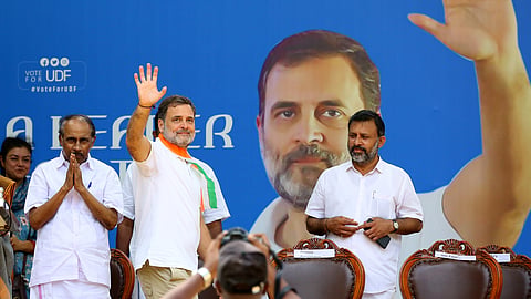 Leader of Opposition in Lok Sabha Rahul Gandhi greeting to the public at Veli ground in Fort Kochi during the election campaign./