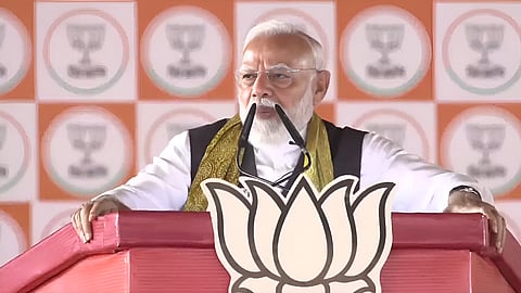 Prime Minister Narendra Modi addresses an election campaign rally in Haldia, West Bengal, on Thursday, April 9, 2026.