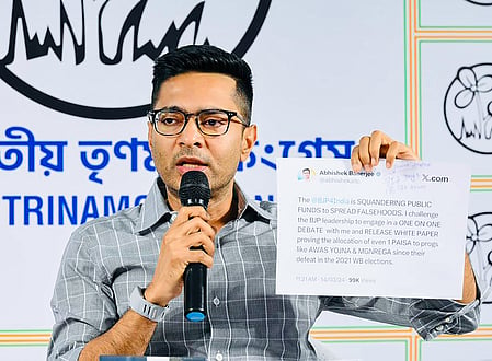 Kolkata: Trinamool Congress (TMC) national general secretary Abhishek Banerjee addresses a press conference on the BJP