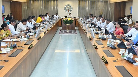 CM Nara Chandrababu Naidu during meeting with his cabinet ministers at Secretariat in Velagapudi on Friday. 
