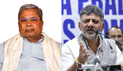 Karnataka Chief Minister Siddaramaiah (L) and Deputy Chief Minister DK Shivakumar