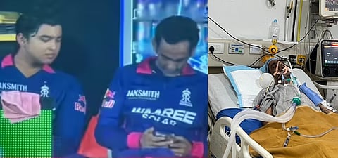 (L) A screengrab showing RR manager Romi Bhinder using a mobile phone in the dugout. Earlier, Bhinder had spent nearly a month in hospital.