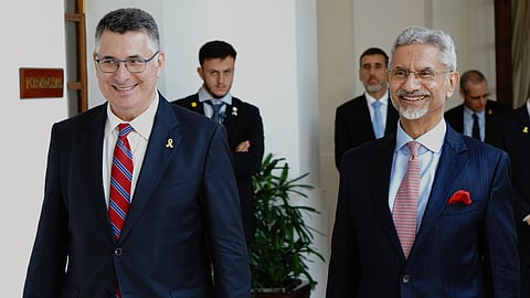 Israeli Foreign Minister Gideon Saar with External Affairs Minister S Jaishankar. 