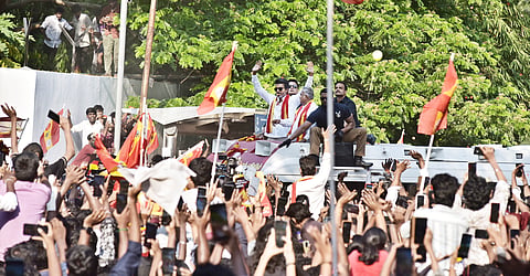 TVK founder and actor Vijay campaigns at T Nagar in Chennai on Wednesday 