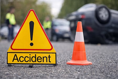 While travelling, their two-wheeler reportedly collided with another motorcycle, causing all five occupants to lose balance and fall onto the road.