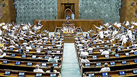 Prime Minister Narendra Modi speaks in the Lok Sabha during the Special session of Parliament, in New Delhi, Thursday, April 16, 2026.