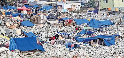 Slum dwellers make do with make shift tents 