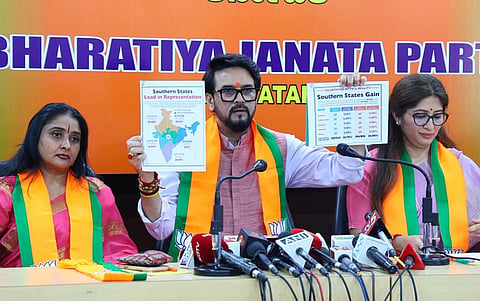 BJP MP Anurag Thakur addresses the media in Bengaluru on Sunday 