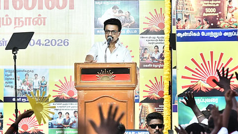 Chief Minister M K Stalin extends the final appeal to the electorate at a public meeting held at Kolattur Assembly Constituency while the time ends for campaign at 6pm, on Tuesday in Chennai.