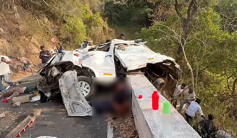 The remains of the vehicle that fell into the gorge.