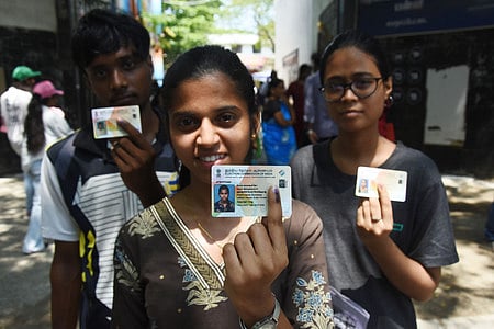 First time voters casts their vote along at the Saidapet Govt High School  