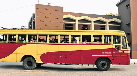 A KSRTC bus passing through Ernakulam bus station on Thursday 