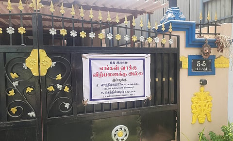 A notice in front of a house in Karur. 