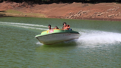 Tourist seen taking a speed boat ride at Pykara Lake 