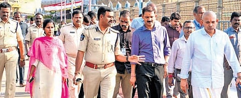Police inspect steps for visit of  Vice Prez CP Radhakrishnan to Tirumala 