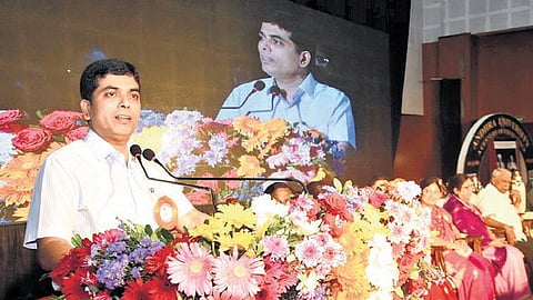 HRD Secretary Kona Sashidhar takes part in the Andhra University Foundation Day celebrations in Vizag on Sunday.