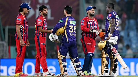 KKR's Rinku Singh and Rovman Powell greet Lucknow Super Giants' Prince Yadav and skipper Rishabh Pant after the IPL 2026 match at Bharat Ratna Shri Atal Bihari Vajpayee Ekana Cricket Stadium, in Lucknow on Sunday.