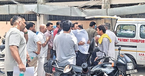 Family members of the victims outside the RML Hospital 