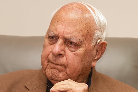 Jammu and Kashmir National Conference President Farooq Abdullah during an interview with PTI, in Srinagar, Thursday, April 30, 2026.