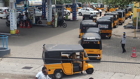Autos parked in line following shortage of CNG due to Israel -Iran war