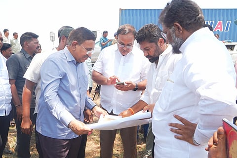 A team of TDP leaders inspecting land for Mahanadu in Nellore district. 