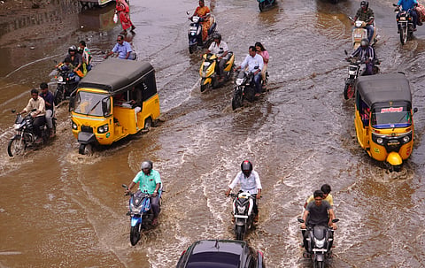 Following rainfall last night, rainwater seen stagnant near goripalayam junction in Madurai.